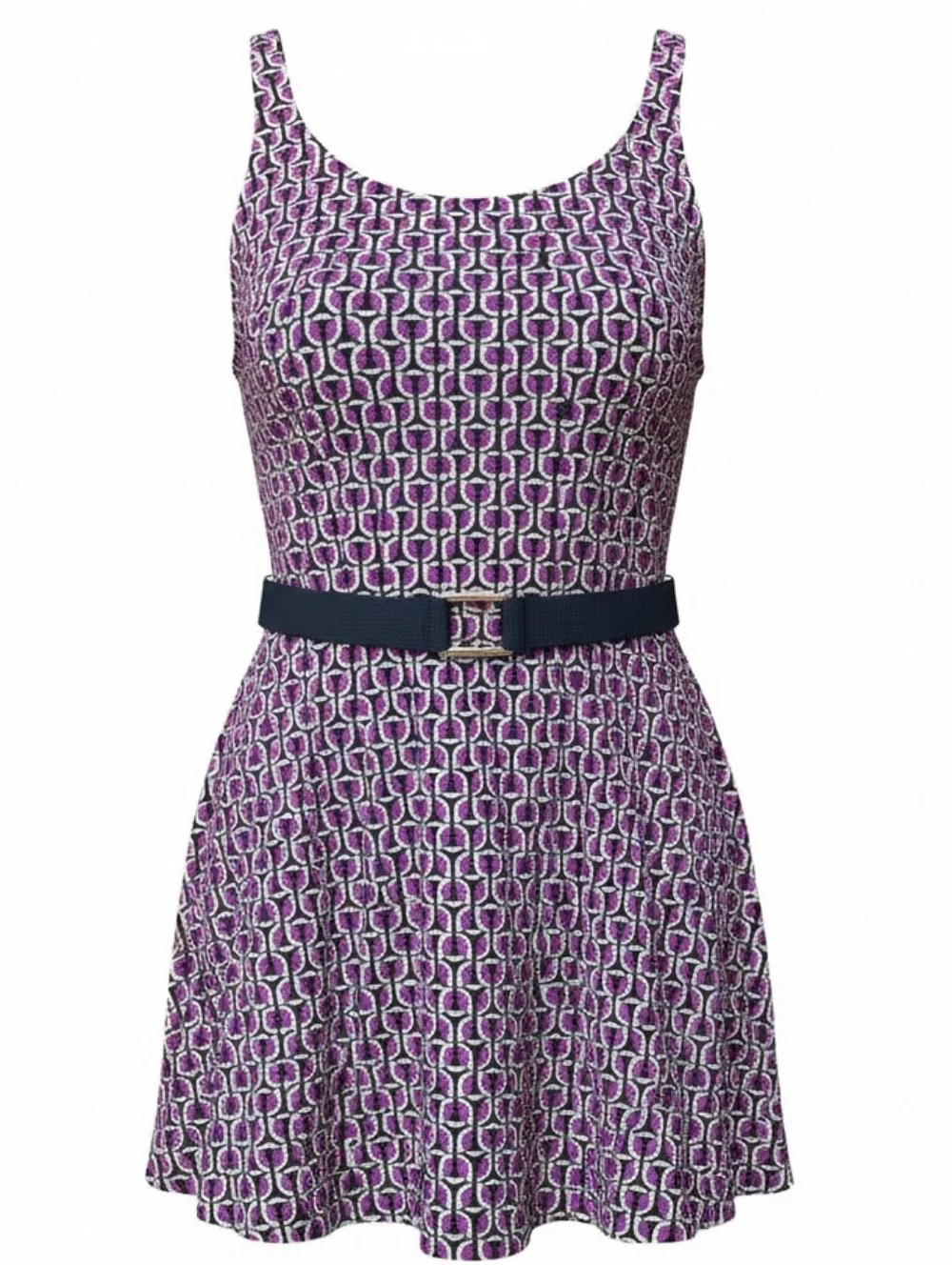 LANDS' END |‎ Women’s Geometric Print Belted Modest One Piece Swim Dress | M